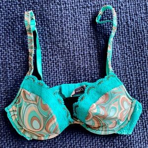Emi Teal and Brown Patterned Bra